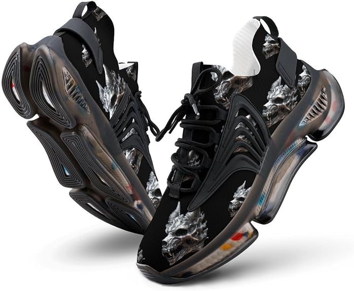 Heavy Metal Wolf Skull Novelty Men's Sporting Shoes Lightweight Elastic Running Shoe Tennis Sneakers - sugar skull boots