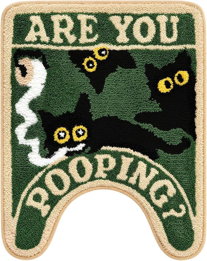 Nuanchu Toilet Rug U Shaped Cute Black Cat Bathroom Contour Rug - skull toilet rug