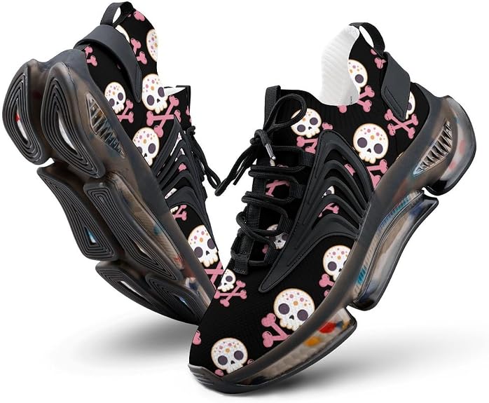 Cute Skull and Crossbones Novelty Men's Sporting Shoes Lightweight Elastic Running Shoe Tennis Sneakers - sugar skull boots