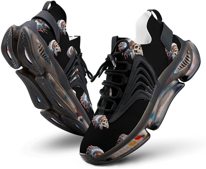Indian Skull Novelty Men's Sporting Shoes Lightweight Elastic Running Shoe Tennis Sneakers - sugar skull boots