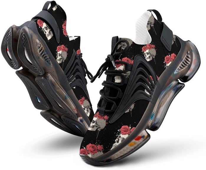 Skull and Roses Novelty Men's Sporting Shoes Lightweight Elastic Running Shoe Tennis Sneakers - sugar skull boots