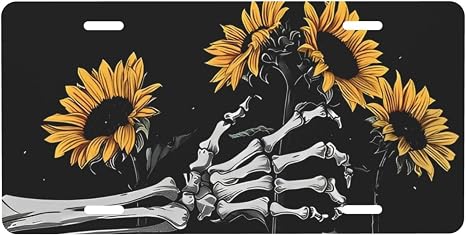 Sunflower Skull License Plate Decorative Metal Car Plate - skull plate