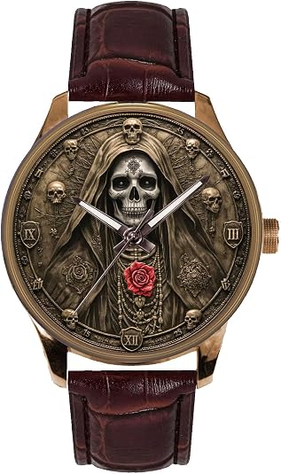 Santa Meurte Watch Gothic Skull Art Mexican Traditional Holy Death Symbolic Rose - skull watch