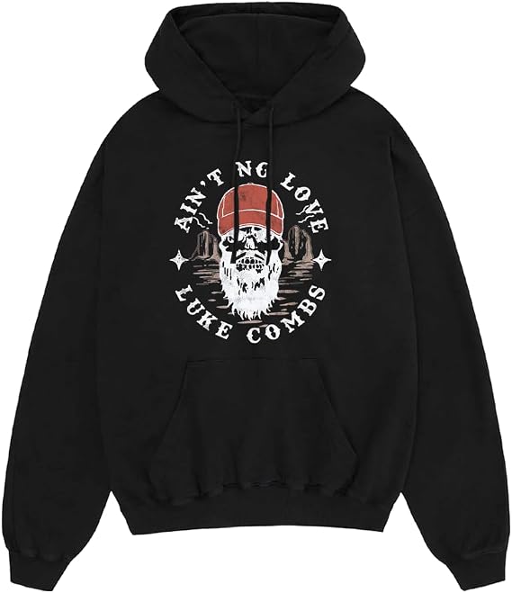 Luke Combs Skull Hoodie, Black - skull hoodie