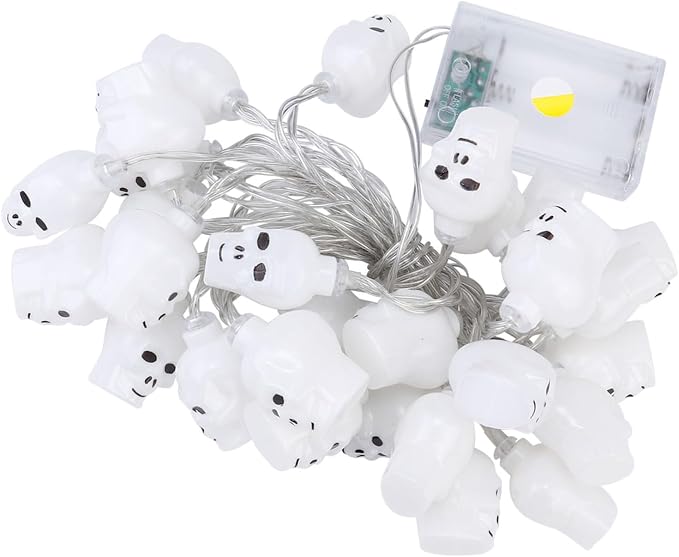 PRETYZOOM Halloween Season LED Retro Skull Head String Lights White Plastic - string light
