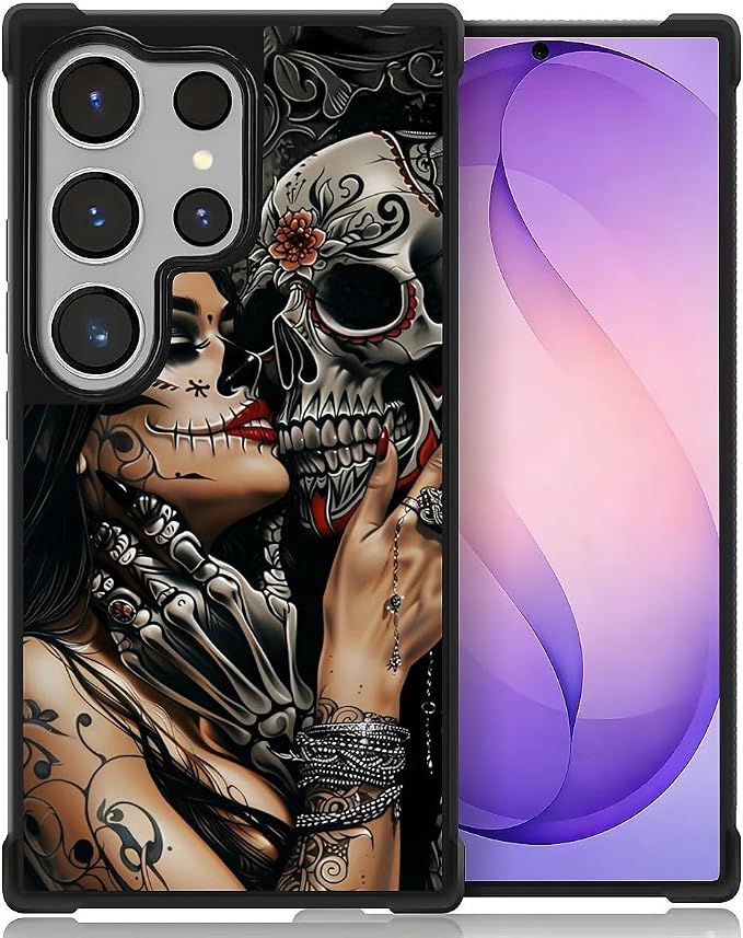 CARLOCA Compatible with Samsung Galaxy S26 Ultra Case, Day of The Dead Skeleton Girl Love Pattern for Girl Ultra Protection Shockproof Soft Silicone TPU Non-Slip Back - Skull phone case