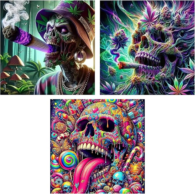 HHMATITS 3 Pack Skull Diamond Art Kits for Adults 14x14Inch - skull painting