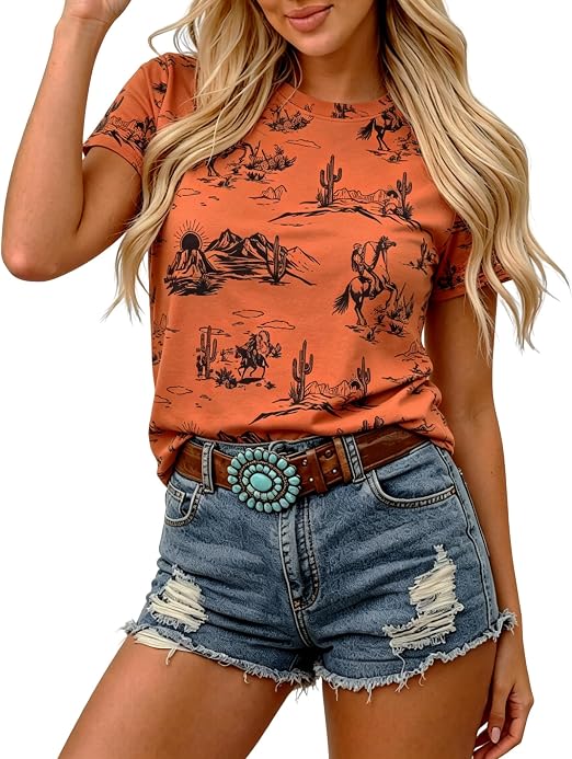 KIDDAD Western Cowgirl Shirts for Women Cowboy Outfit Country Music Shirt - skull tshirt