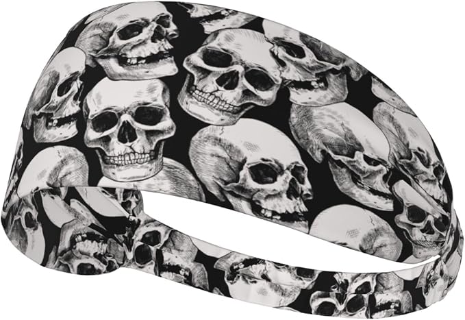 Sweatband Sports Headbands for Men and Women Running Cycling Hiking Yoga Fitness Workout Exercise Wicking Headscarf - skull headband