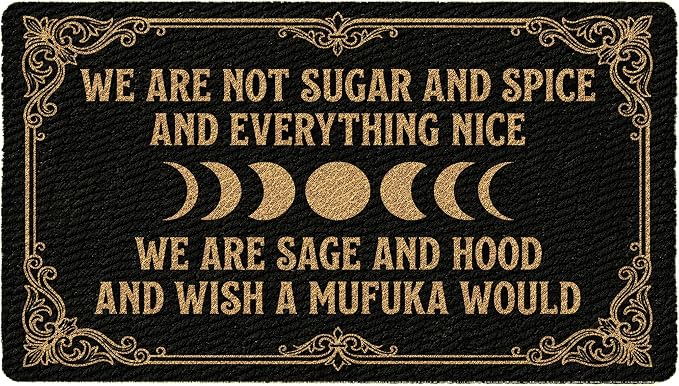 Sage and Hood Doormat 30x17 Inch Fun Witch Street Style Door Mat Not Sugar and Spice Playful Welcome Mat Non-Slip Suitable for Witch Gothic and Urban Style Decor - skull door mat