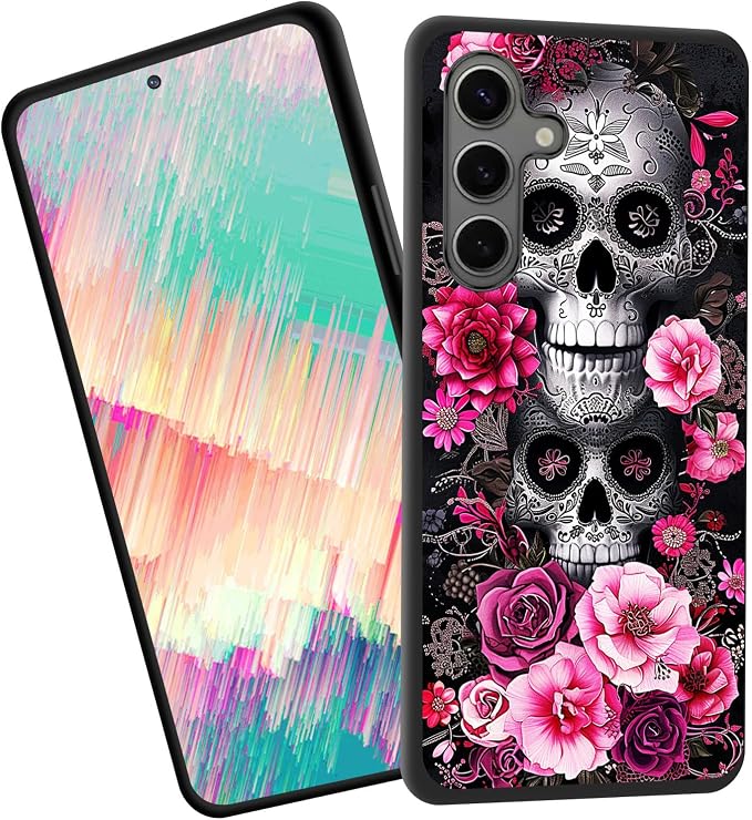 for Galaxy A37 5G Case,Slim Shockproof TPU Soft Rubber Silicone Cover Phone Case for Samsung Galaxy A37 5G 6.7 inch 2026,Sugar Skulls with Flowers - Skull phone case
