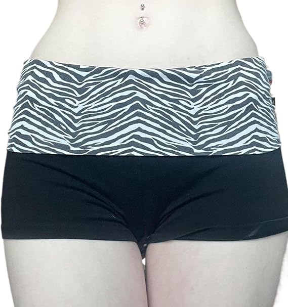 Women's Mini Fold Over Micro Y2K Lounge Pajamas Patchwork Shorts - skull pajamas
