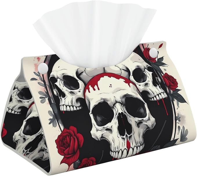 Gothic Skulls and Roses for Leather Tissue Box Holder Wipes Dispenser Paper Cover Tissue Organizer Box for Bathroom Living Room Bedroom - skull toilet paper