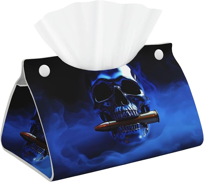 Steel Skull for Leather Tissue Box Holder Wipes Dispenser Paper Cover Tissue Organizer Box for Bathroom Living Room Bedroom - skull toilet paper