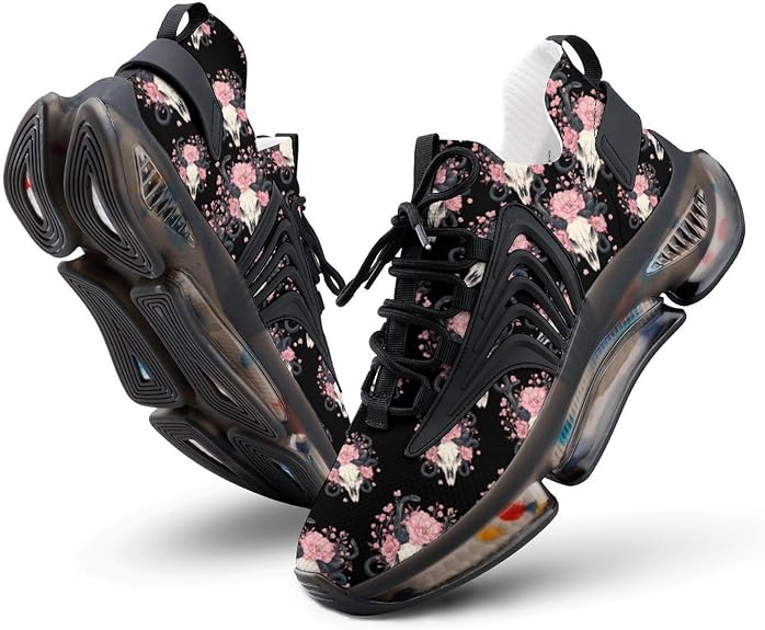 Animal Skull with Flowers Snake Fashion Sneakers for Men Women Running Shoes Lightweight Casual Sports Shoes - sugar skull boots