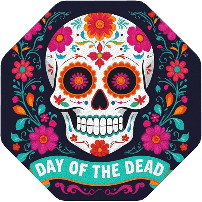Dead Day Party Print Leather Coasters Set of 4, Waterproof Heat Resistant Drink Coasters, Non-Slip Table Protection for Kitchen Dining Office - skull coaster
