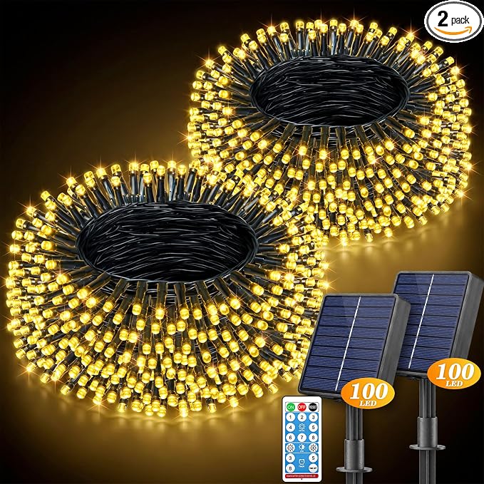 LitHome 2 Pack Solar String Lights Outdoor with Remote, Total 200LED 66FT - string light