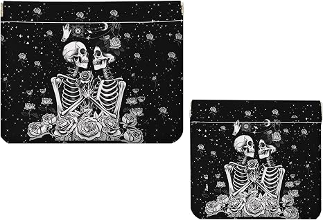2 PCS PU Leather Small Makeup Bag Set for Purse,No Zipper Self-closing Cosmetic Bag, Portable Coin Purse Lipstick Accessories Organizer Travel Toiletry Storage Pouch for Women,skull - skull suitcase