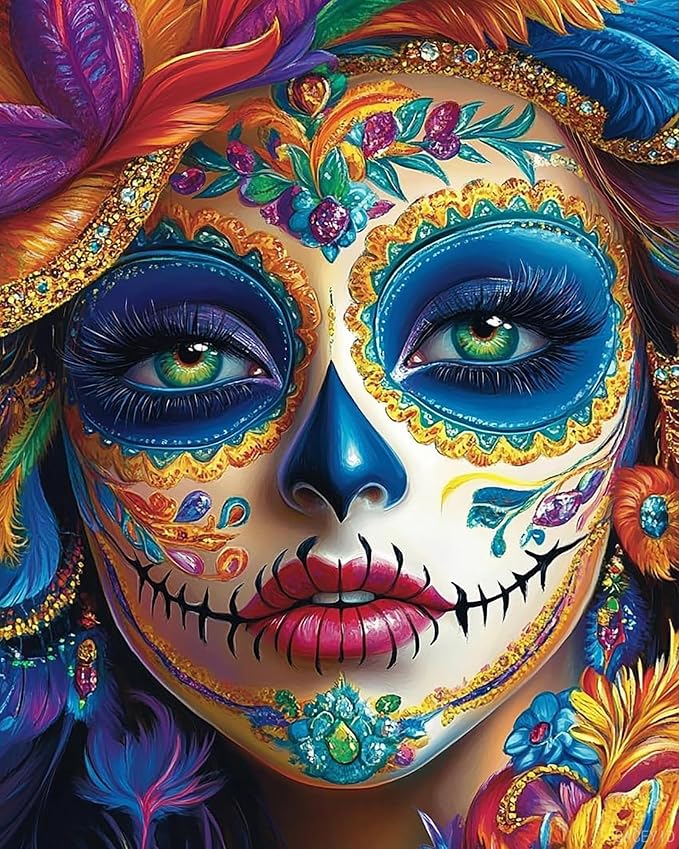 QACEYID Sugar Skull Women Paint by Numbers Kit for Adults, Canvas Painting Kit for Beginners, Modern Aesthetic DIY Paint by Number on Canvas for Home Wall Decor 16"x20" - skull painting