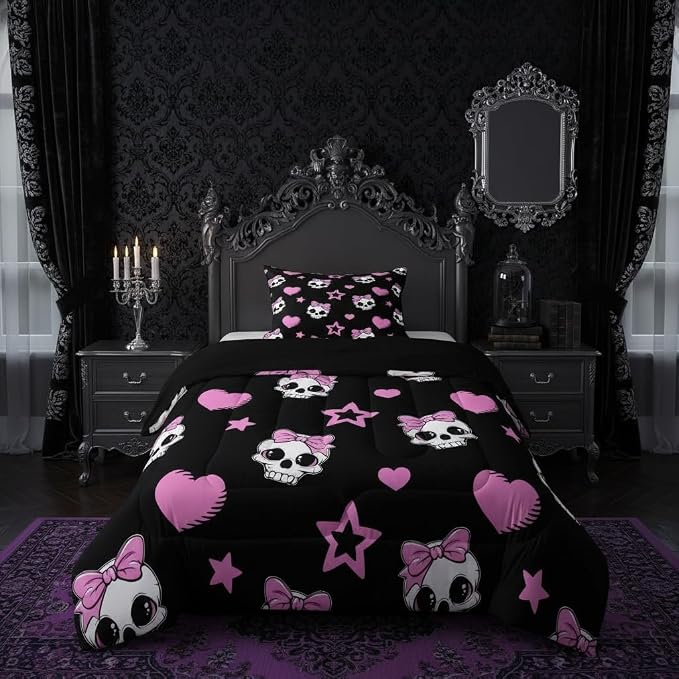 Castle Fairy Gothic Skull Kids Comforter Set Twin Size