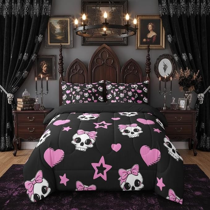 Castle Fairy Gothic Skull Comforter Set Full Size - skull bedding