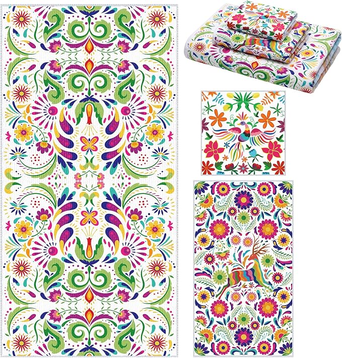 Moukeren Set of 3 Mexican Bath Towels, Dia De Los Muertos Decorative Towels - skull toilet paper