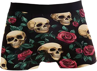 Black Skull Red Rose Hat Pattern Men's Underwear Boxer Briefs - skull swimsuit