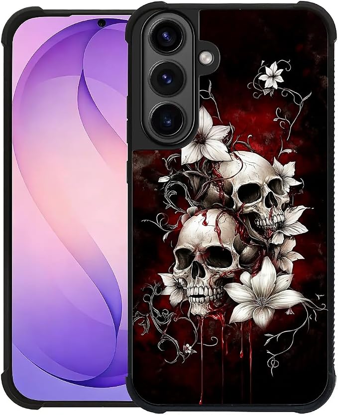 for Samsung Galaxy S26 Plus Case | Classic Slim Cover Design | Red Skull Flowers - Skull phone case