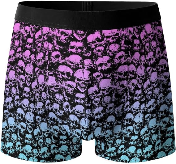 Mens Underwear Flamingo Boxer Briefs Funny Boxers Breathable Moisture Wicking Underpants Funny Gifts for Men - skull swimsuit