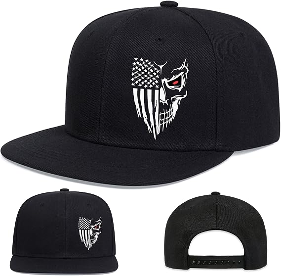 Snapback Hats for Men Flat Bill Hats for Men Flat Brim Black Fitted Hat for Men Women - skull hat