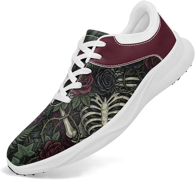 Men's Gothic Skull Golf Shoes Spikeless Waterproof Golf Sneakers Ventilation Dark Art Casual Golf Trainers - sugar skull boots
