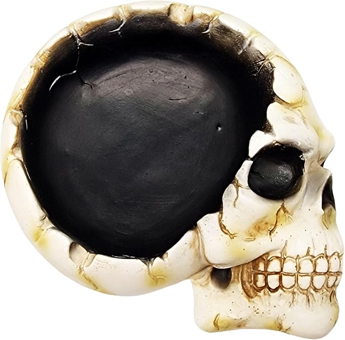 Open Skull Ashtray – 6 Inch Gothic Skull Ashtray, Hand-Painted Cold Cast Resin Decorative Tabletop Ash Holder