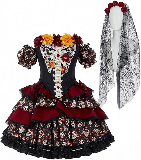 haikyuu Women The Day of Dead Dress Skeleton Skull Costume Cosplay Gothic Halloween Dress Up - sugar skull costume