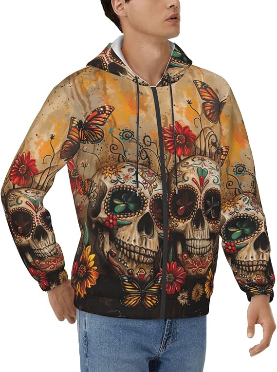 Sugar Skulls Butterfly Print Men'S Hoodie Pullover Casual Sweatshirt Soft Breathable Comfortable Everyday - skull sweatshirts