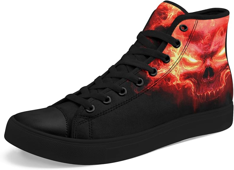Gothic Skull High Top Canvas Sneakers for Men Women,Lace Up Punk Streetwear Shoes Dark Casual Skate Sneakers - sugar skull boots