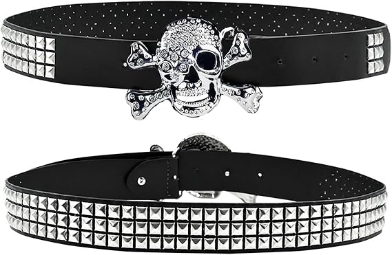 Punk Skull Studded Belt,Grunge Y2k Emo Cool Belt Goth Scene Waist Belts for Women Men