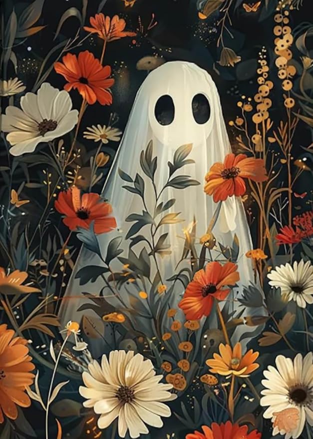 LKHMVCA Halloween Ghost Daisy Flower Paint by Number Kits for Adults, DIY Paint by Numbers Kits for Adults Beginners Without Frame, Acrylic Paint Canvas Painting Kits Art for Home Decor 16x20 Inch - skull painting