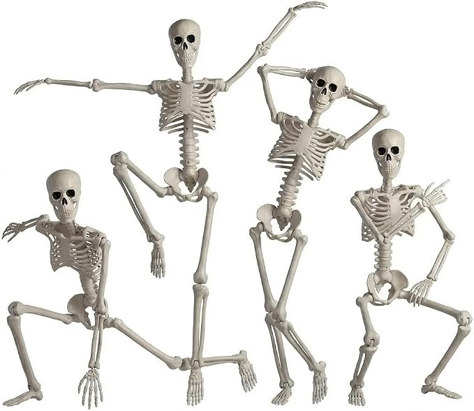 4Pack 36 Inches Pose-N-Stay Halloween Skeleton Life Size Full Body Posable Movable Jonints for Halloween Decoration Decor