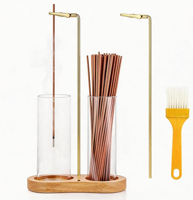 Glass Incense Holder, 2 in 1 Hanging Incense Burner Holder with Ash Catcher & Storage | Cute Boho Decor for Meditation, Yoga, Spa | Stick Incense Holder, Censer, Incense Tray Alternative (Natural) - skull incense burner