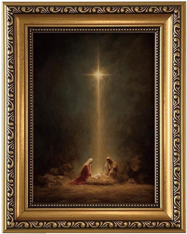 Christmas Wall Art Jesus Nativity Picture Wall Decor Vintage Gold Framed - skull painting