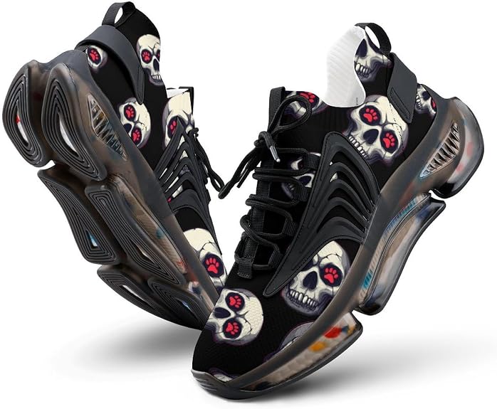 Skull Paw Print Mens Running Shoes Lightweight Sneakers Casual Athletic Shoe for Sports Gym Walking - sugar skull boots