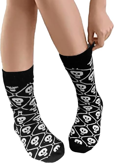 Mazeology Skull Streetwear Socks, Black and White Argyle Design, Combed Cotton Blend, UniSex for Men and Women - sugar skull costume