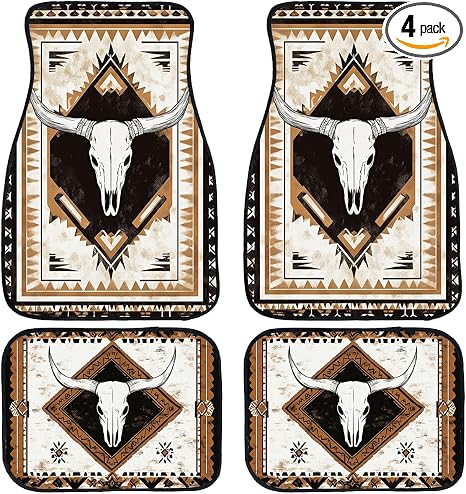 Cow Skull Car Floor Mats Southwestern Tribal Wall Art Carpet Front Rear Carpets Mat Decorative Car Floor Carpets Non-Slip Auto Car Accessories Universal Fit Car Accessories for Truck - skull floor mat