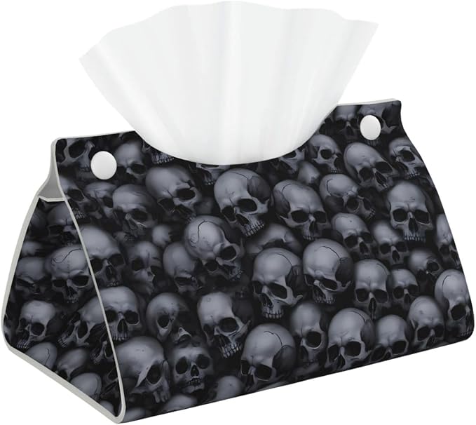 Gothic Skull Print Tissue Box Cover Holder Long Leather Tissue Cube Box 7.9"X4.9"X4.5" Modern Tissue Case for Bathroom, Home Office Decor - skull toilet paper
