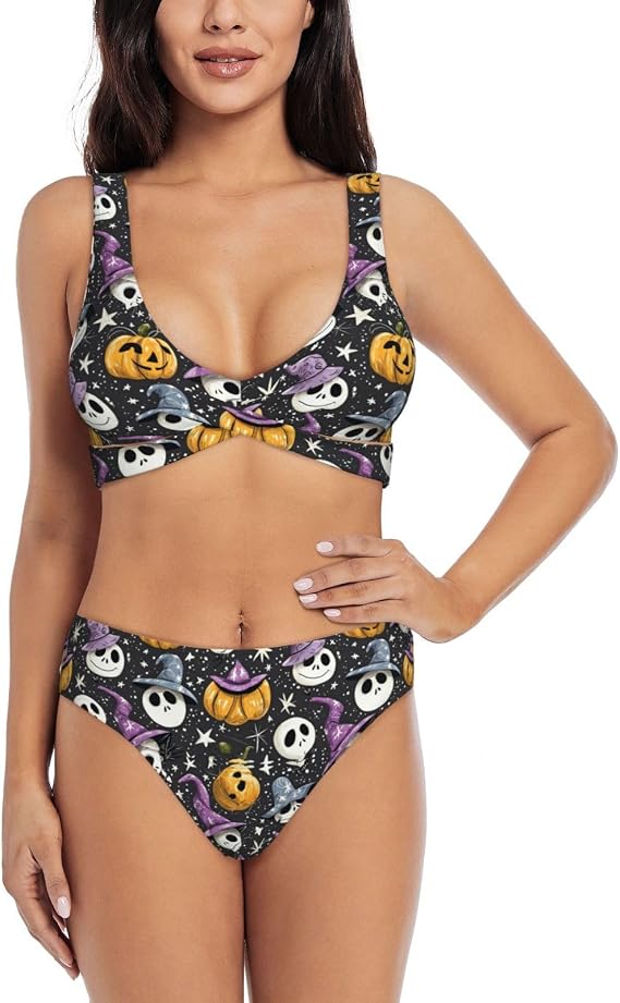 Women 2 Piece Bikini Sets High Waisted Swimsuit 2026 Summer Bathing Suits Beach Swimwear - skull swimsuit