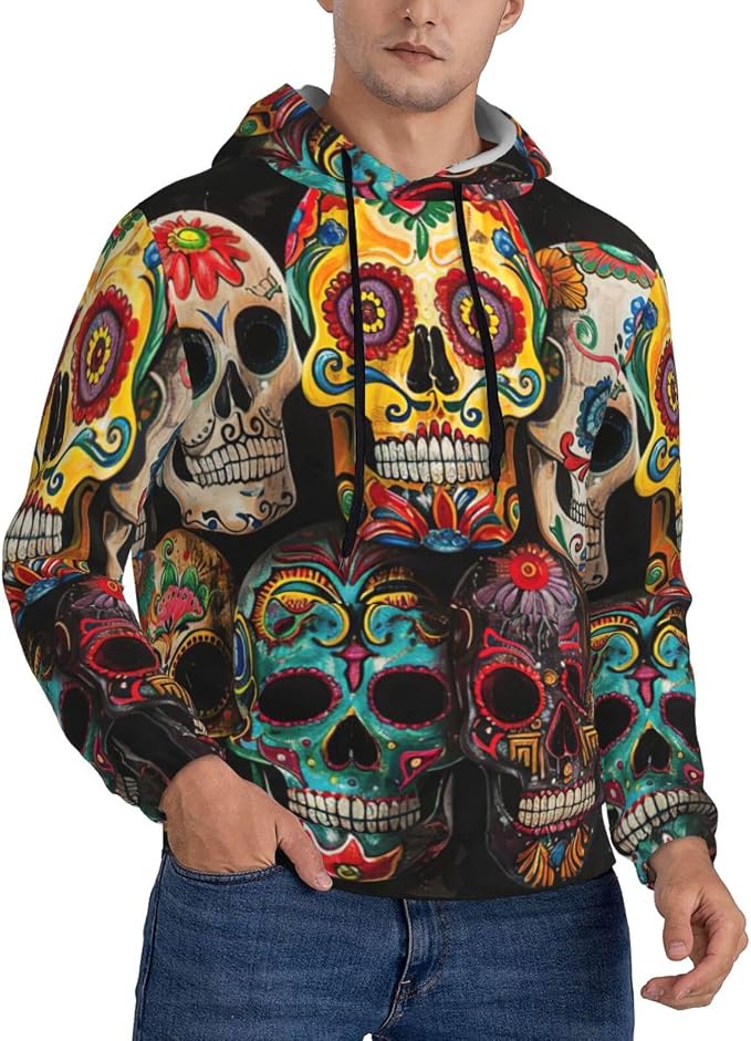 Sugar Skulls Print Autumn Winter Spring Mens Hooded Pullover Daily Outdoor Activities Sweatshirts - skull sweatshirts