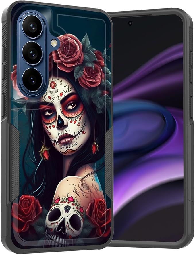 for Galaxy A37 5G Case,Dual Layer Hybrid Heavy Duty Rugged Shockproof Hard PC +Soft Silicone Protective Case for Samsung Galaxy A37 5G 6.7" 2026,Skull Rose Girl - Skull phone case