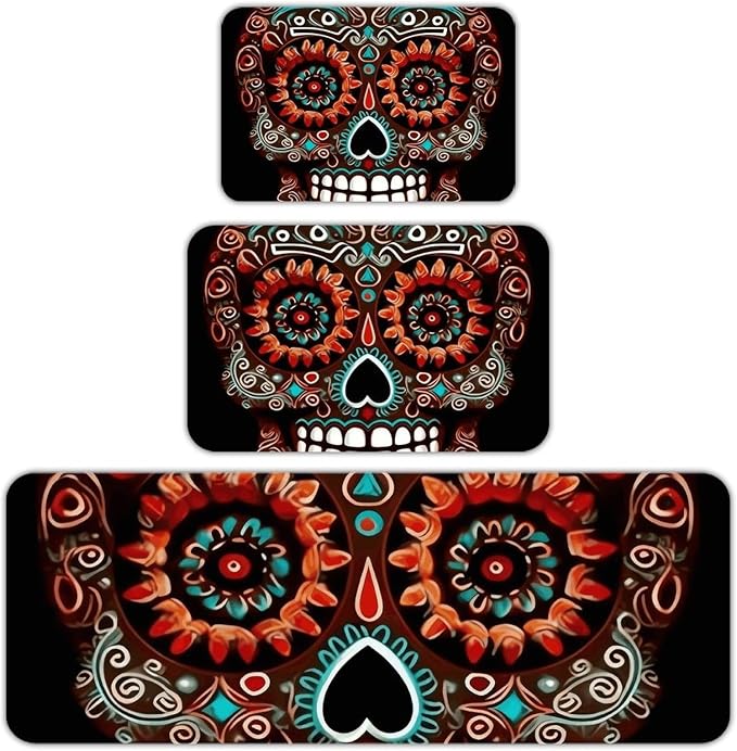 Sugar Skulls Day of The Dead Kitchen Utensils Rugs are Perfect for Use As Bathroom Mats, Interior Doormats, Etc.