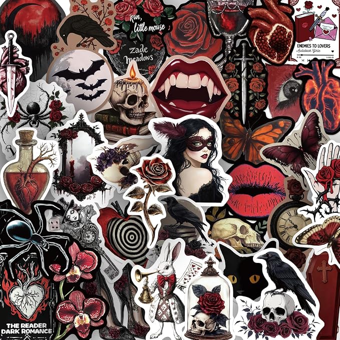 54Pcs Goth Stickers Dark Aesthetic Vintage Rose & Skull Vinyl Decals for Water Bottles, Laptops, Journals | Horror Waterproof Stickers for Scrapbook, Collage DIY Crafts - skull sticker