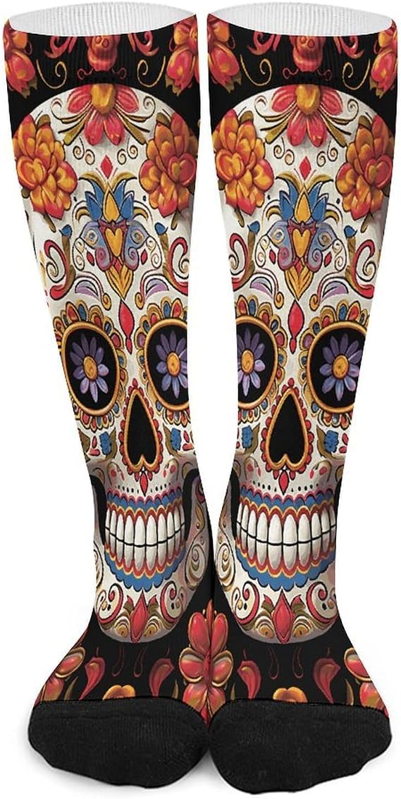 Sugar Skulls Socks Hiking Boot Socks Casual Knee High Sock Cozy Outdoor Sport Socks for Women Men - sugar skull boots
